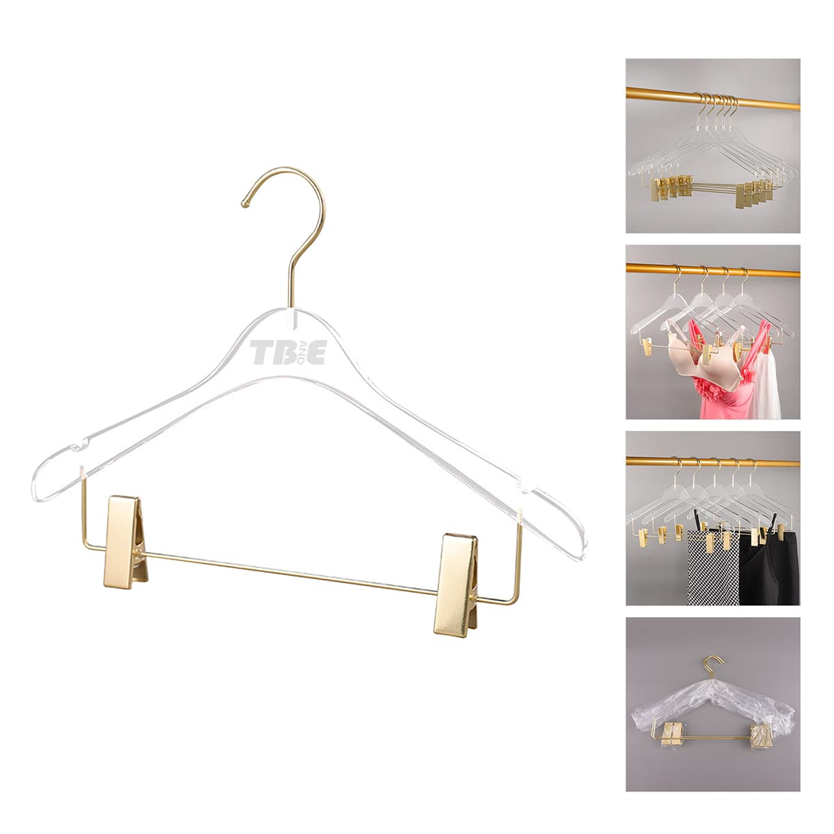 Acrylic clothes hanger lady size with clips