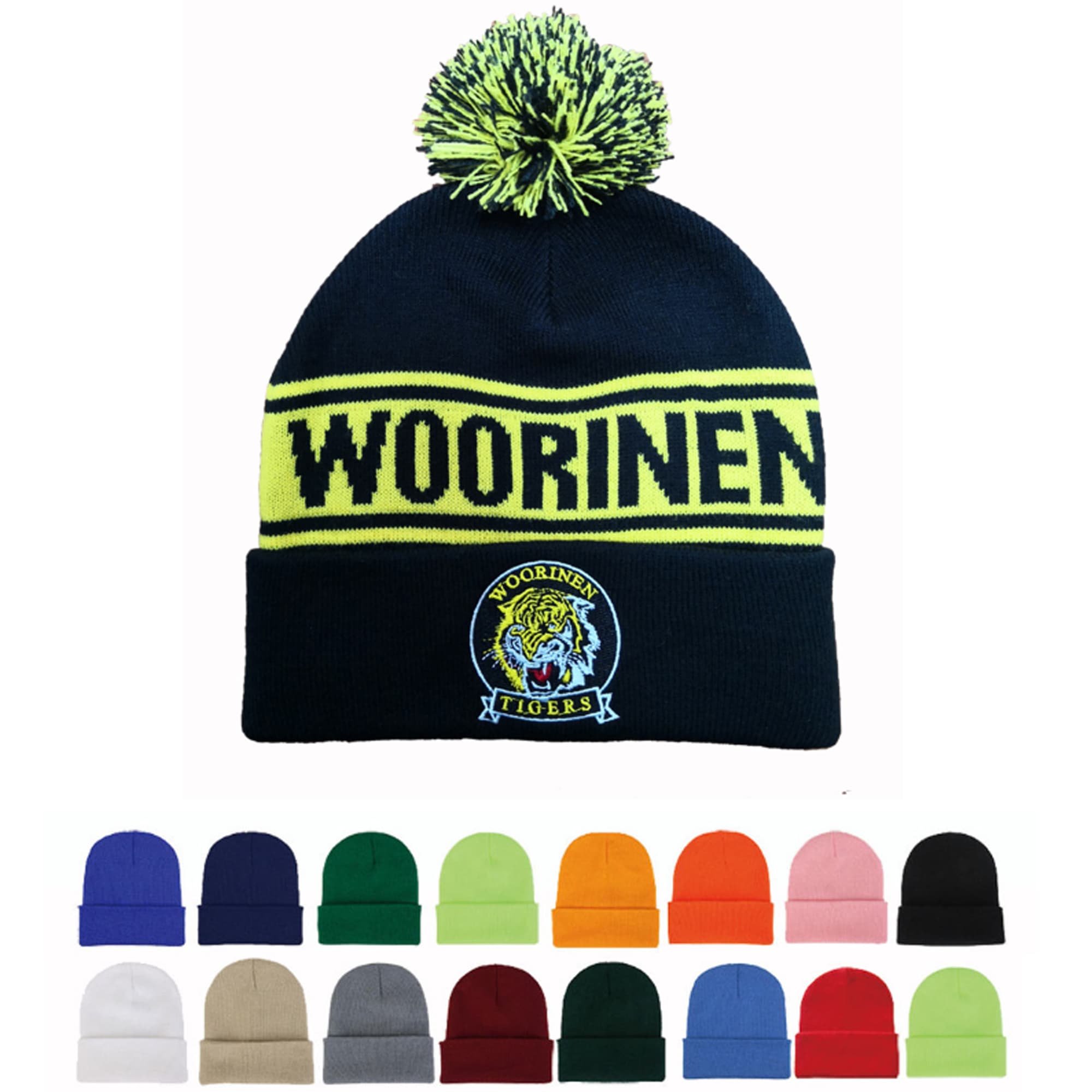 Custom Embroidery Knitted Beanies w/ Cuff and Pompom