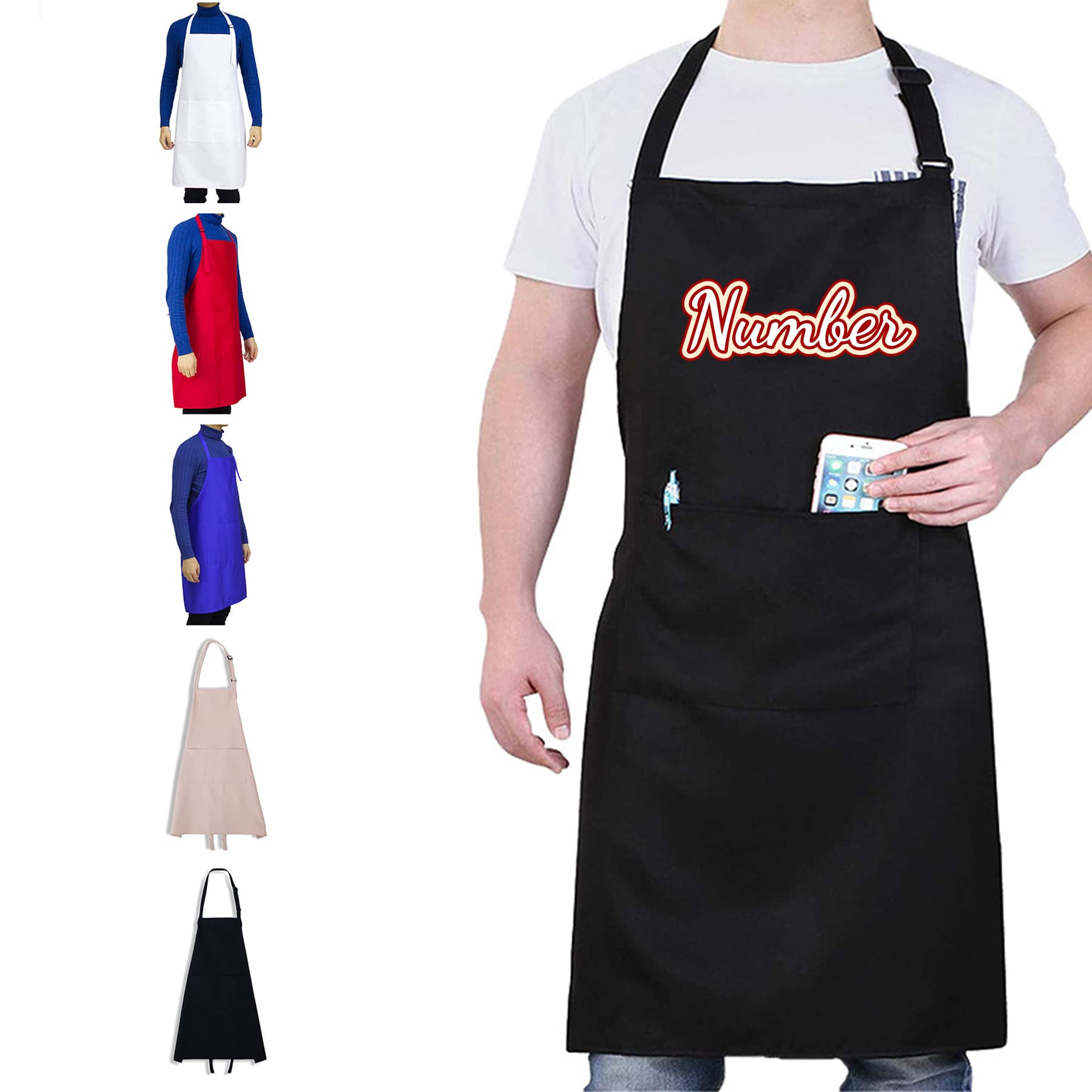 Unisex Adjustable Bib Apron with 2 Roomy Pockets