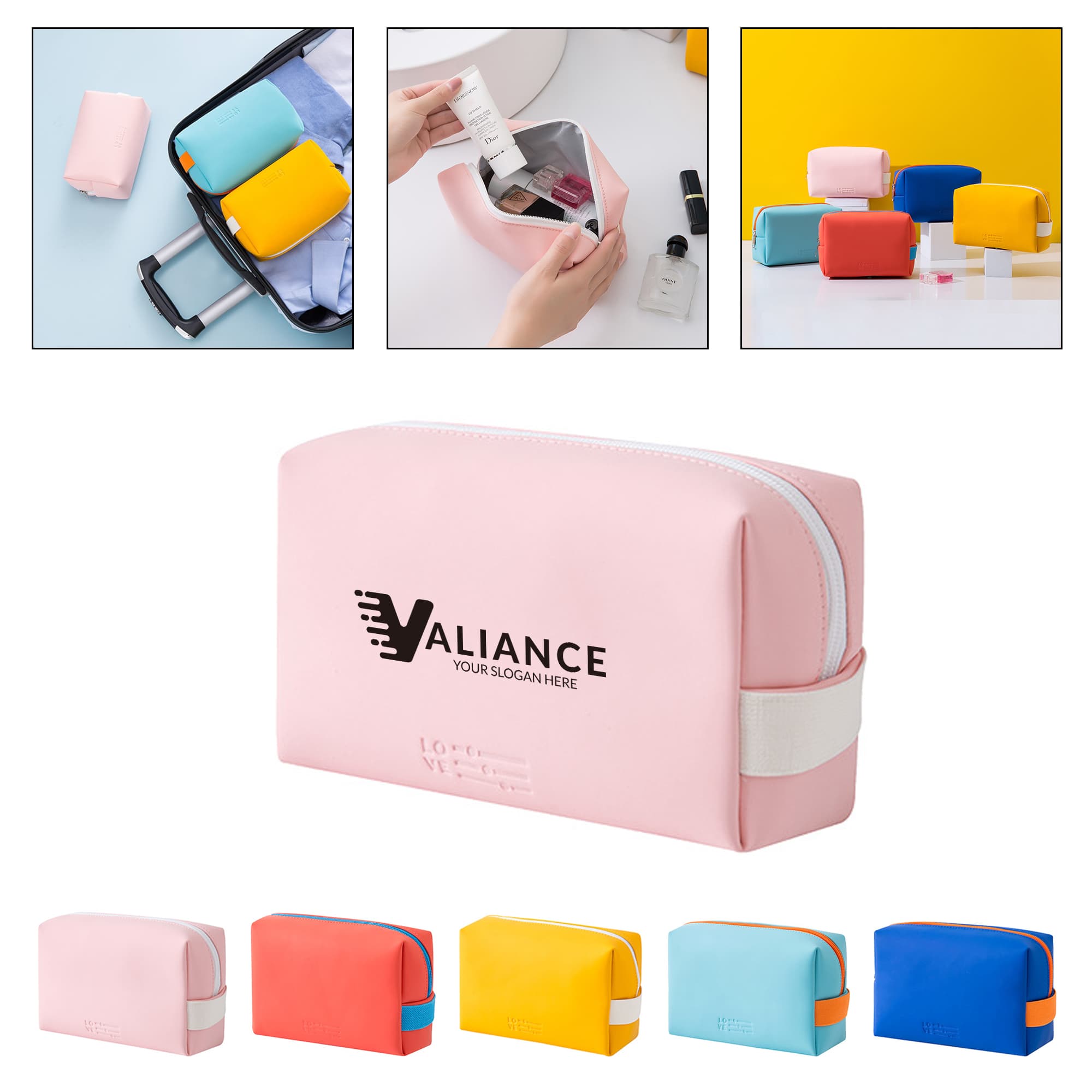 PU Zippered Travel Cosmetic Bag