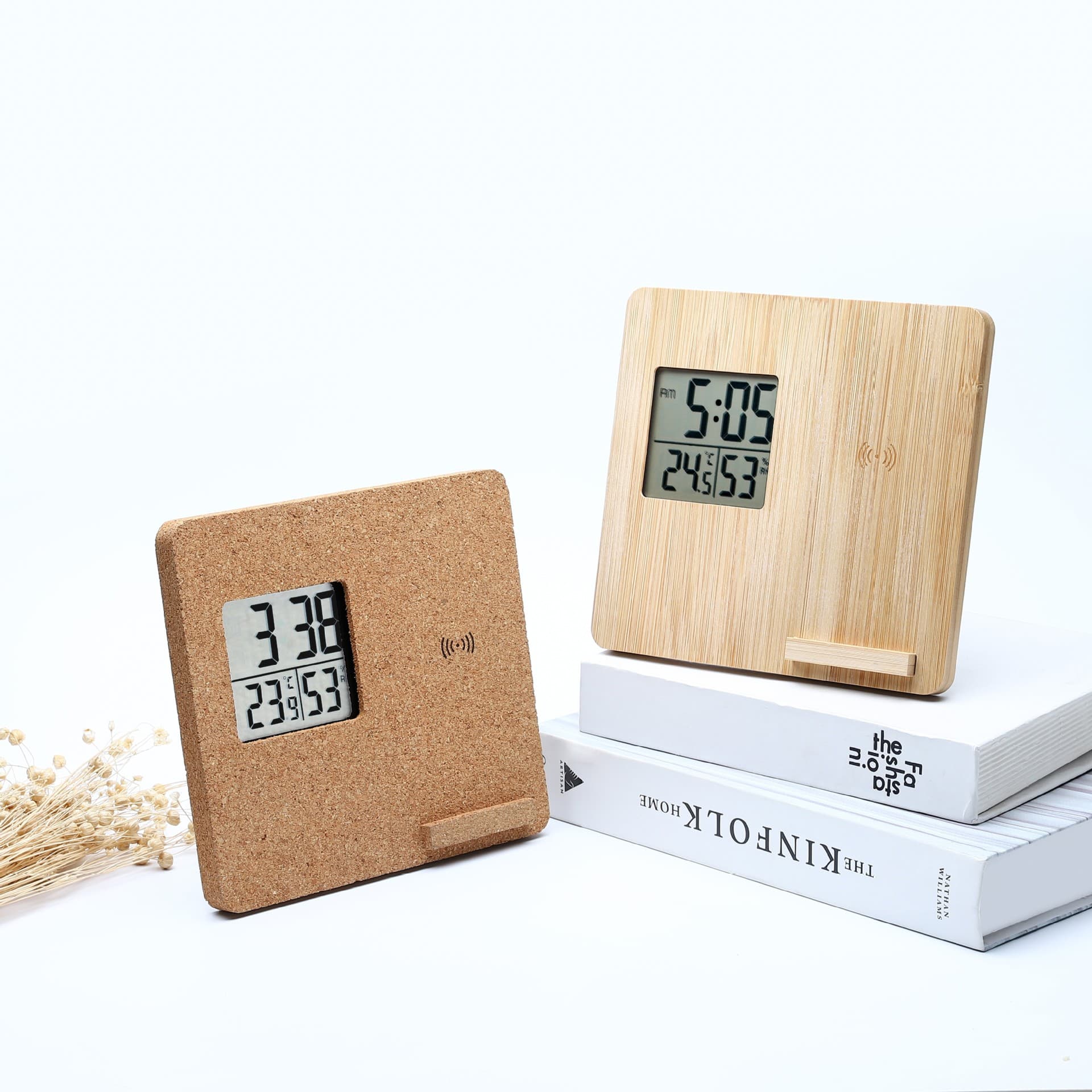 Wireless Charging Weather Temperature Humidity Bamboo Clock thumbnail 7
