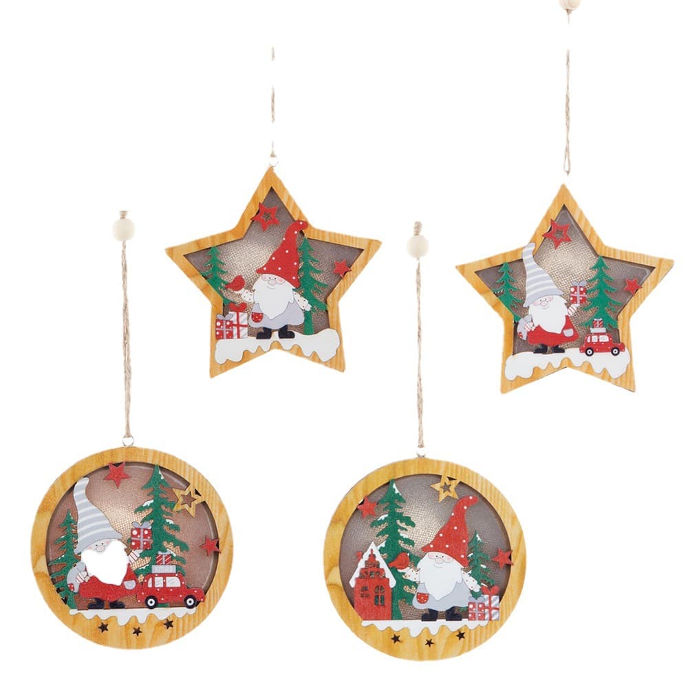Christmas Wood Cutouts Pendants With Led Lights