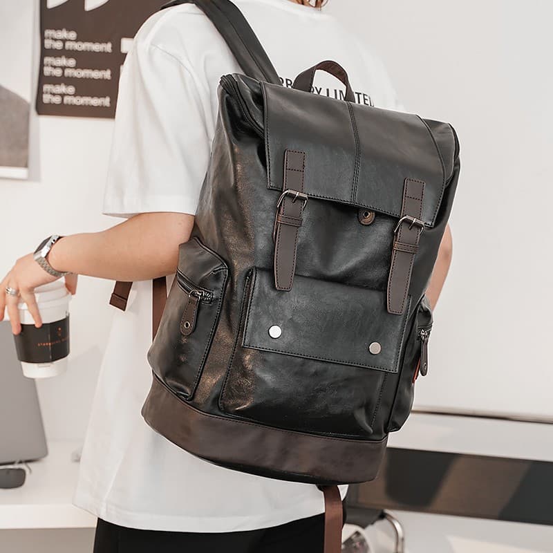 Vintage PU Leather Backpack for Men thumbnail 10