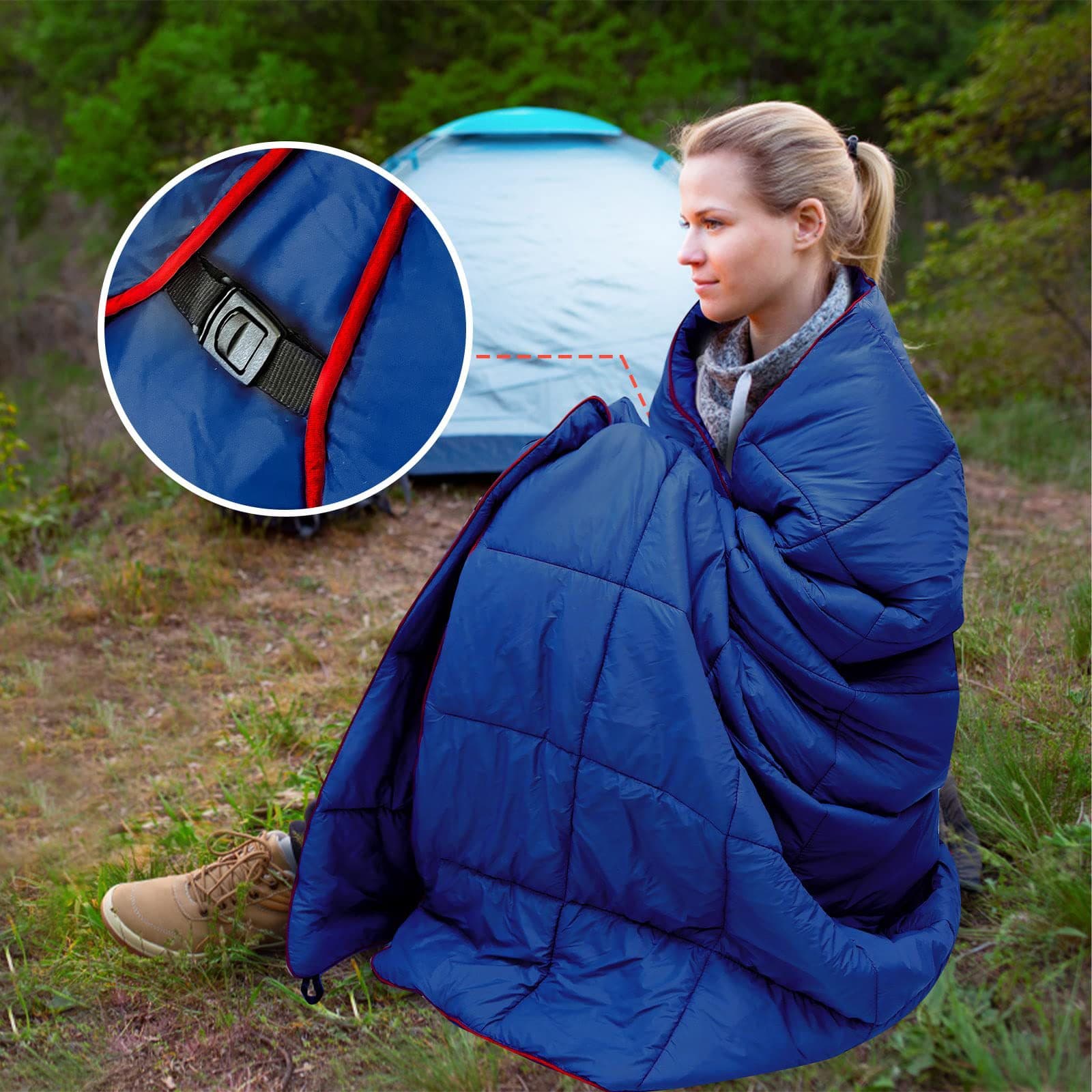 Branded Puffy Waterproof Camping Wearable Packable Blanket thumbnail 6