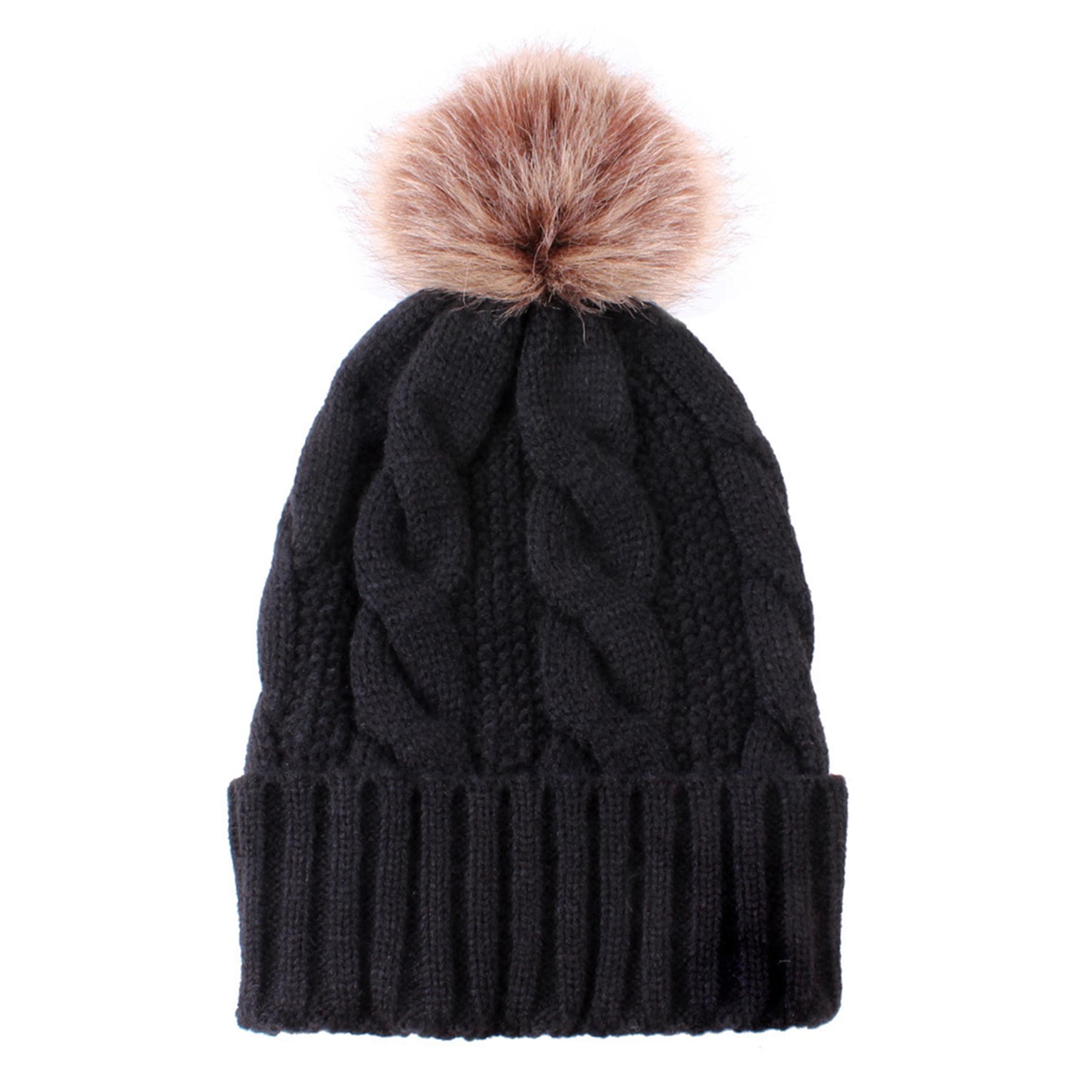 Knit Braided Cuff Beanie With Pom-Pom thumbnail 3