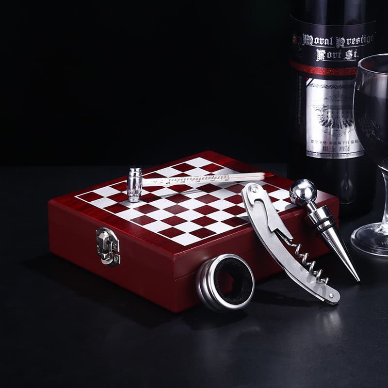 Black Wooden Box Wine Accessories With Chess Set thumbnail 2