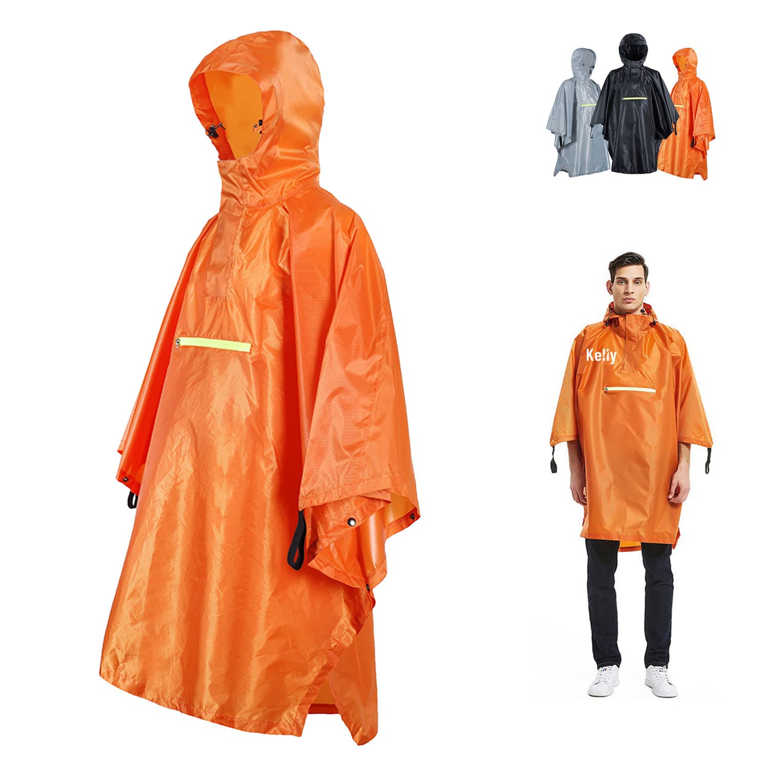 Waterproof Rain Poncho Lightweight Reusable Hiking Hooded thumbnail 4