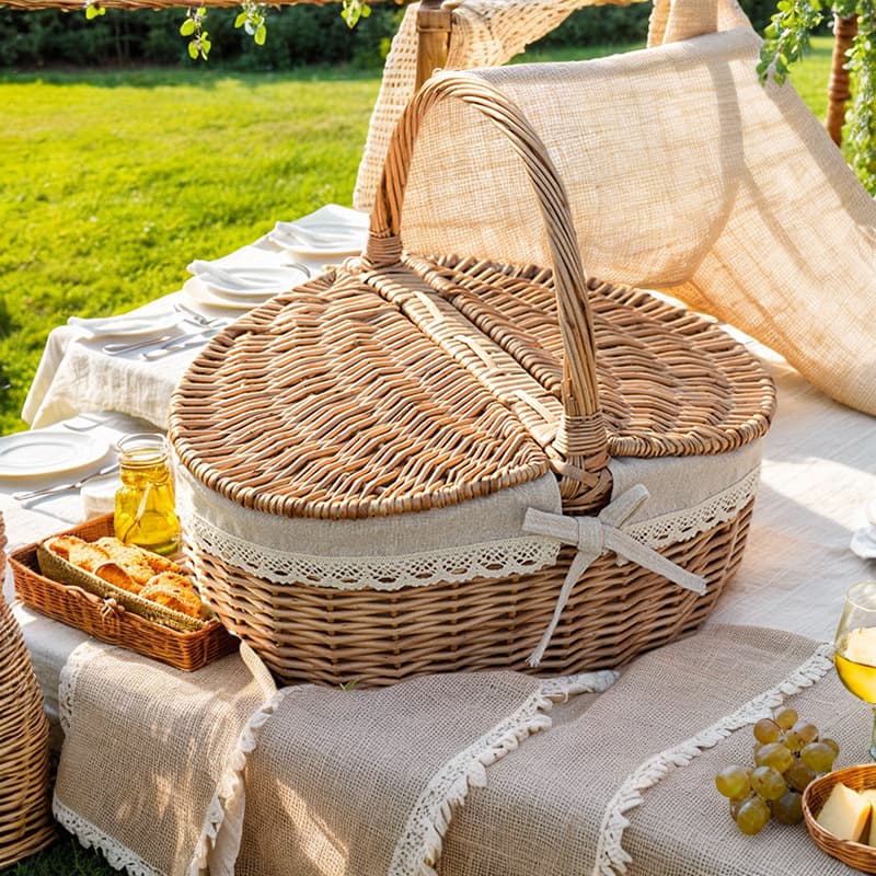 Natural Willow Woven Picnic Basket thumbnail 4