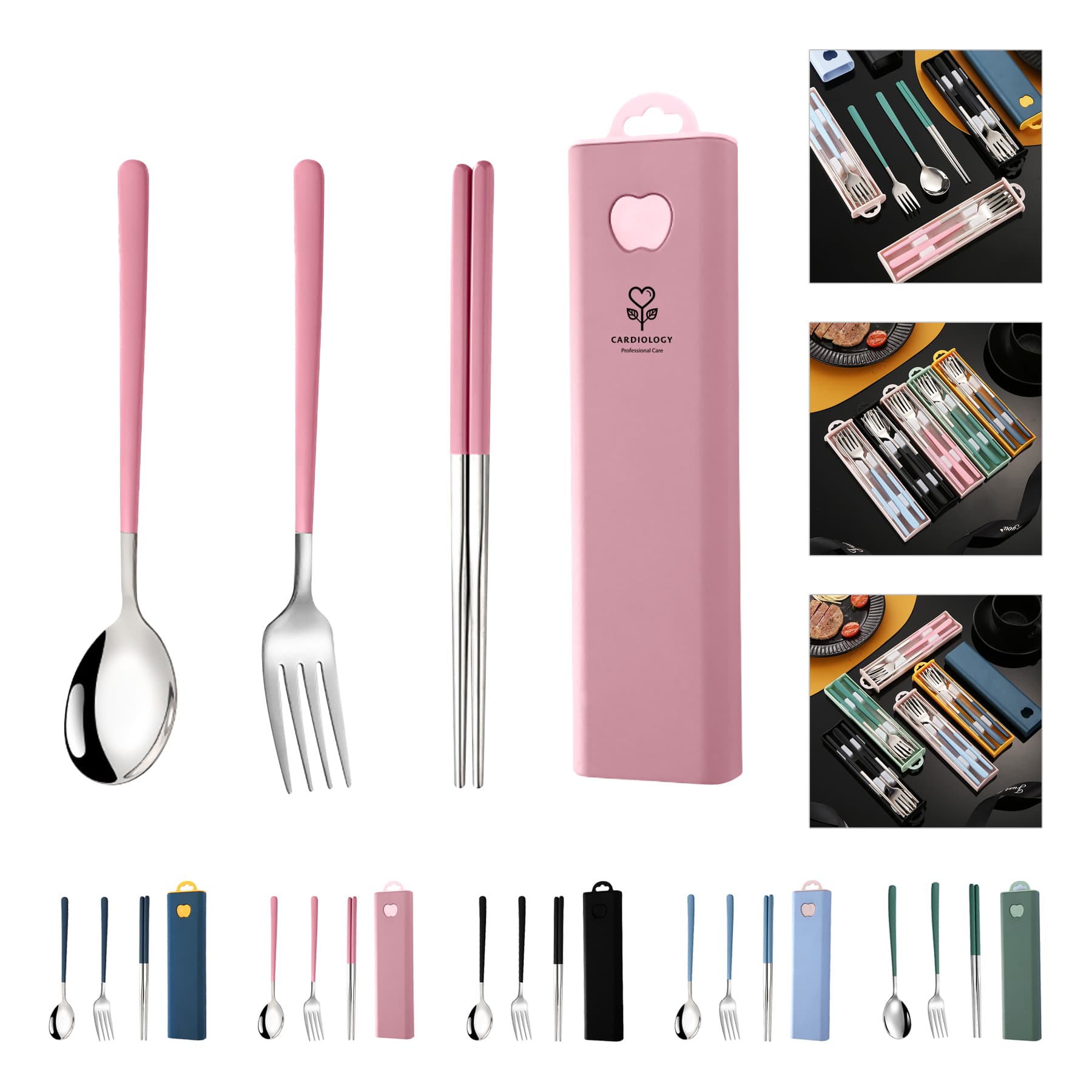 Soup Spoon, chopsticks, Cold Meat Fork, 3-Piece Portable