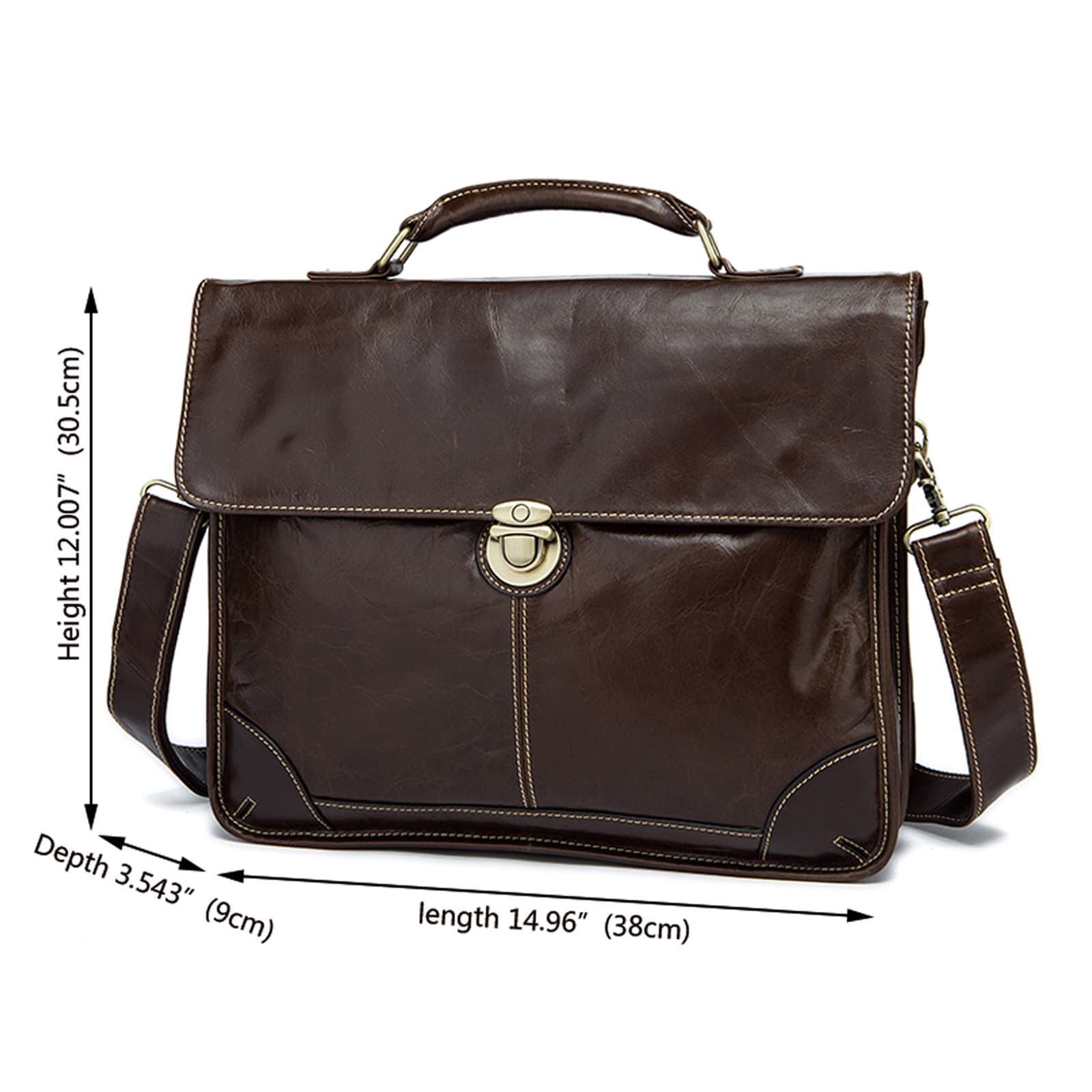 Genuine Leather Briefcase for Men 14 Inch Laptop Messenger thumbnail 5