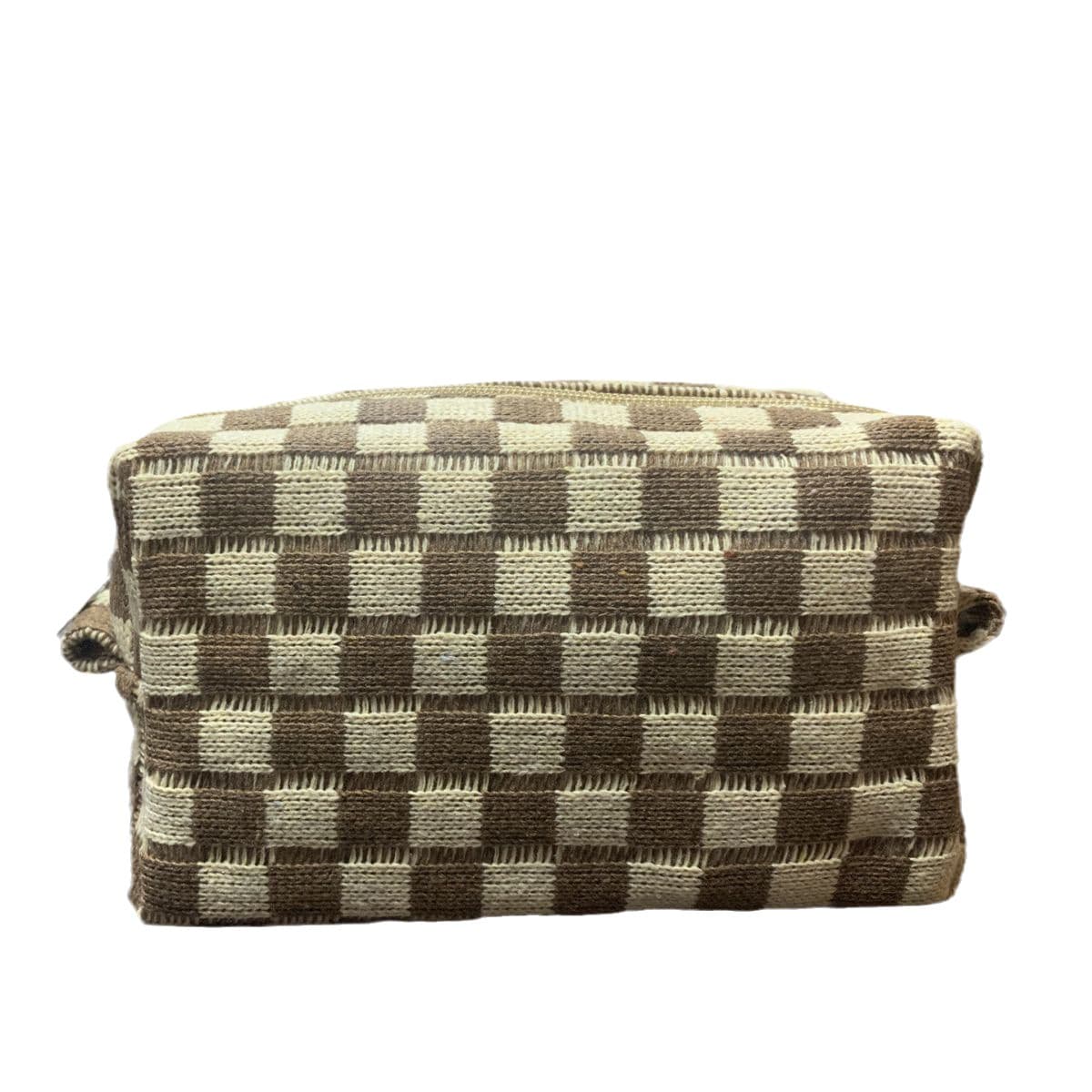 Wool Large Checkered Cosmetic Storage Bag with High Capacity thumbnail 4