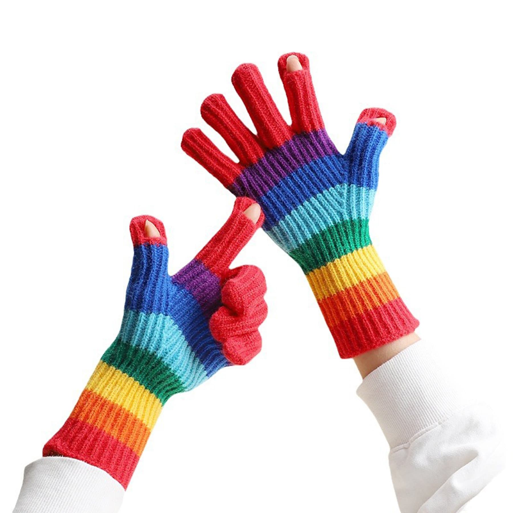 Thick Rainbow Mid Sleeve Knit Gloves thumbnail 4