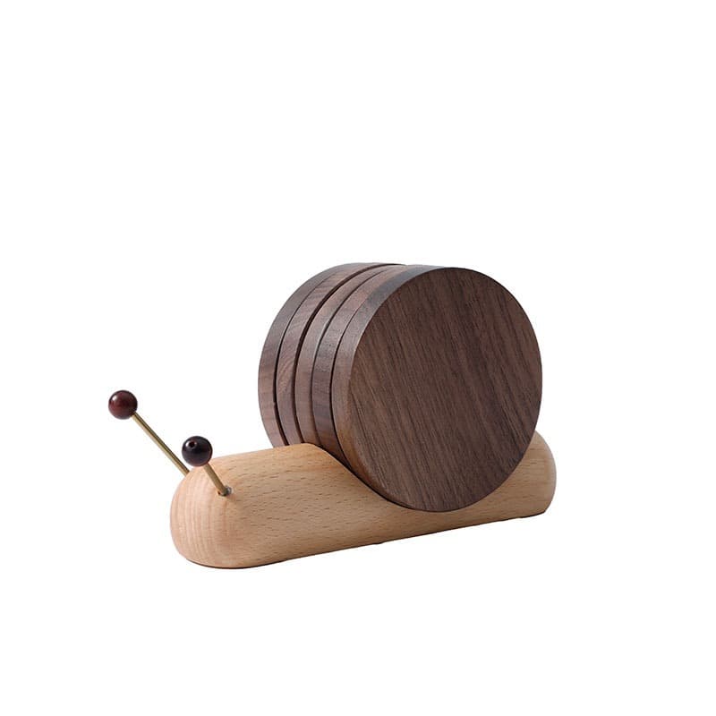 Snail shaped wooden coasters set for drinks thumbnail 4