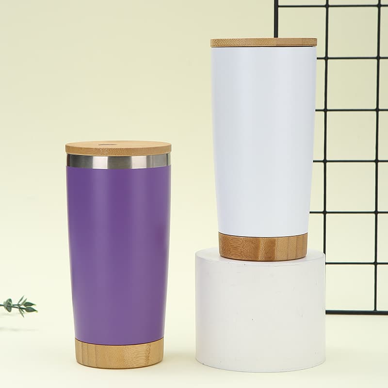 20 Oz Double Wall Thermal Cup With Bamboo Wooden Lid Base thumbnail 11