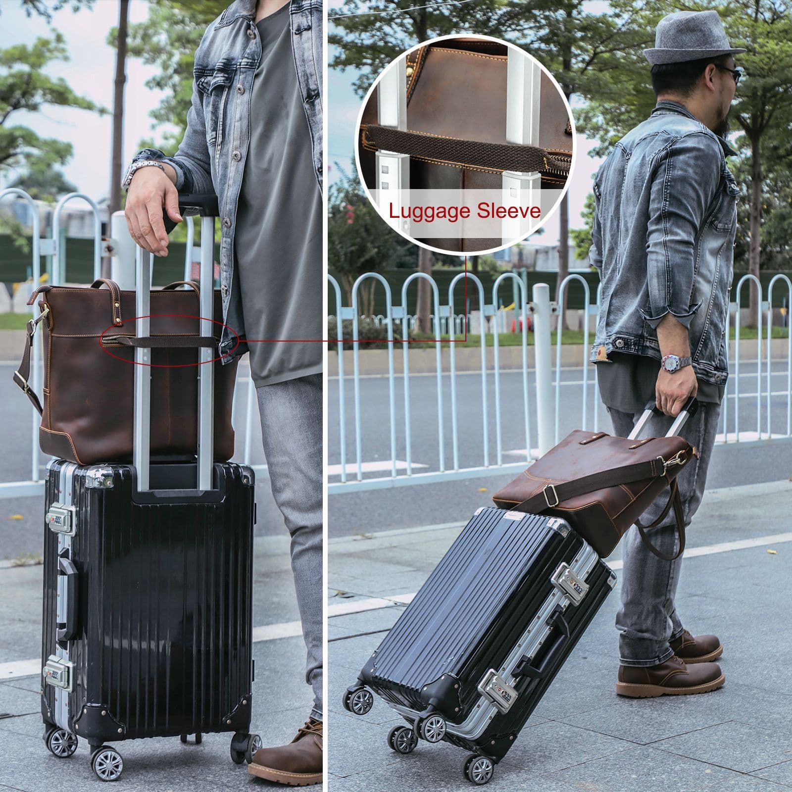 Genuine Leather Large handheld Laptop Cross-body Bag