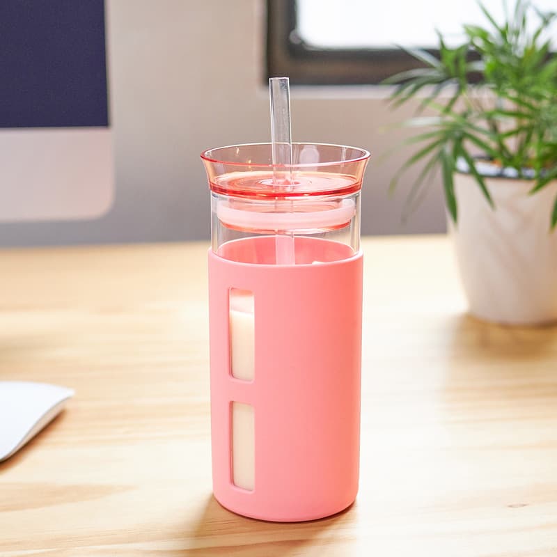 12/17Oz Glass Tumblr Coffee Cups With Straw thumbnail 5