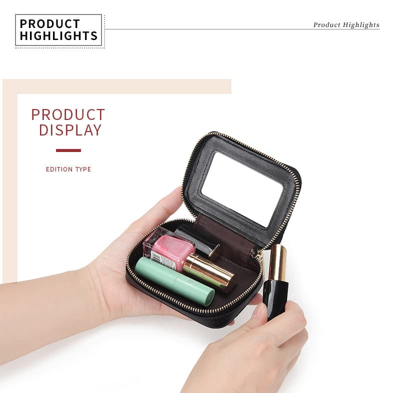 Genuine Leather Makeup Bag With Mirror thumbnail 2