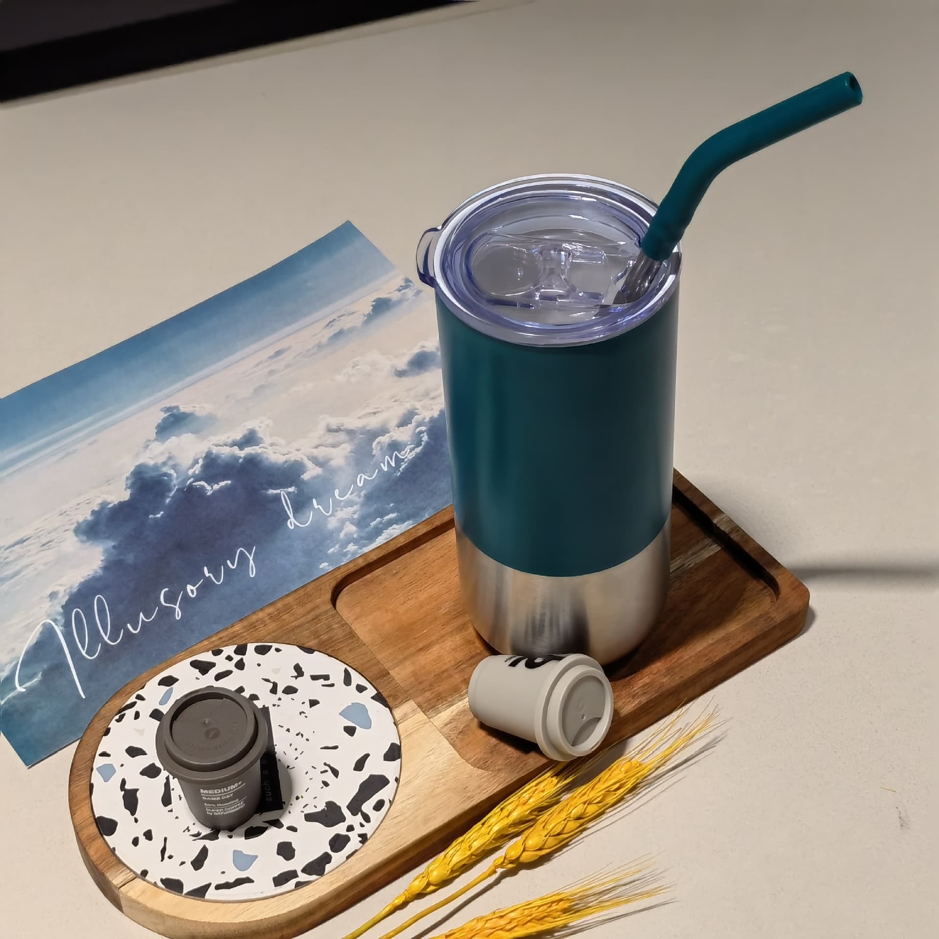 16 oz Stainless Steel Tumbler with Straw thumbnail 2