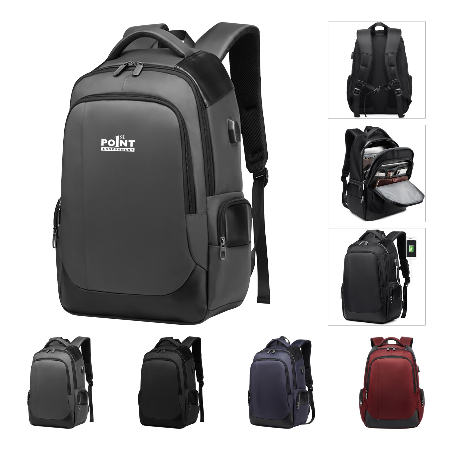 Durable College School Backpack with USB Charging Port