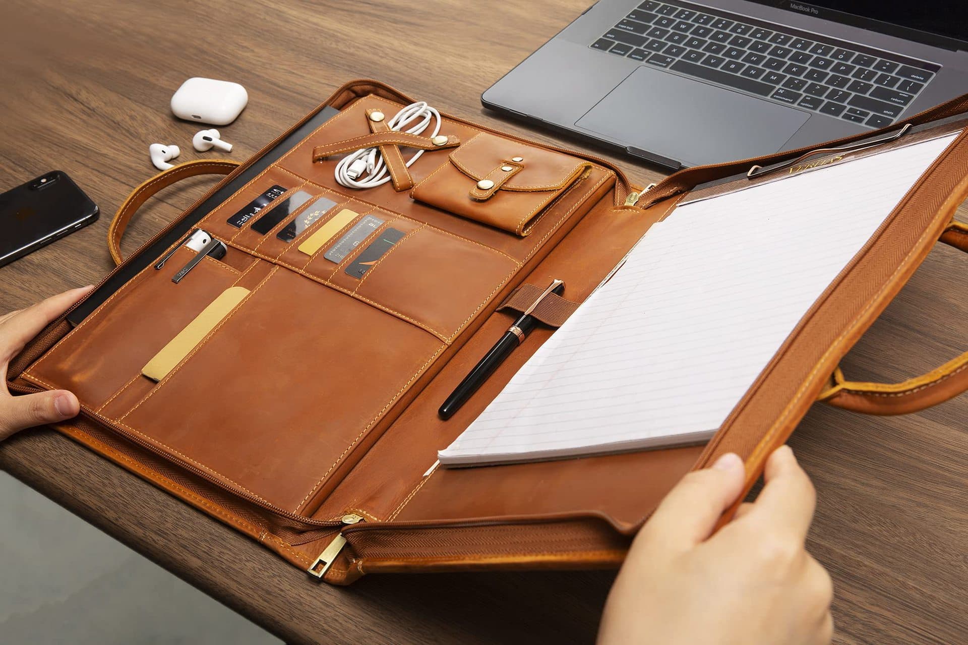 Personalized Genuine Leather Portfolio with Handle thumbnail 10