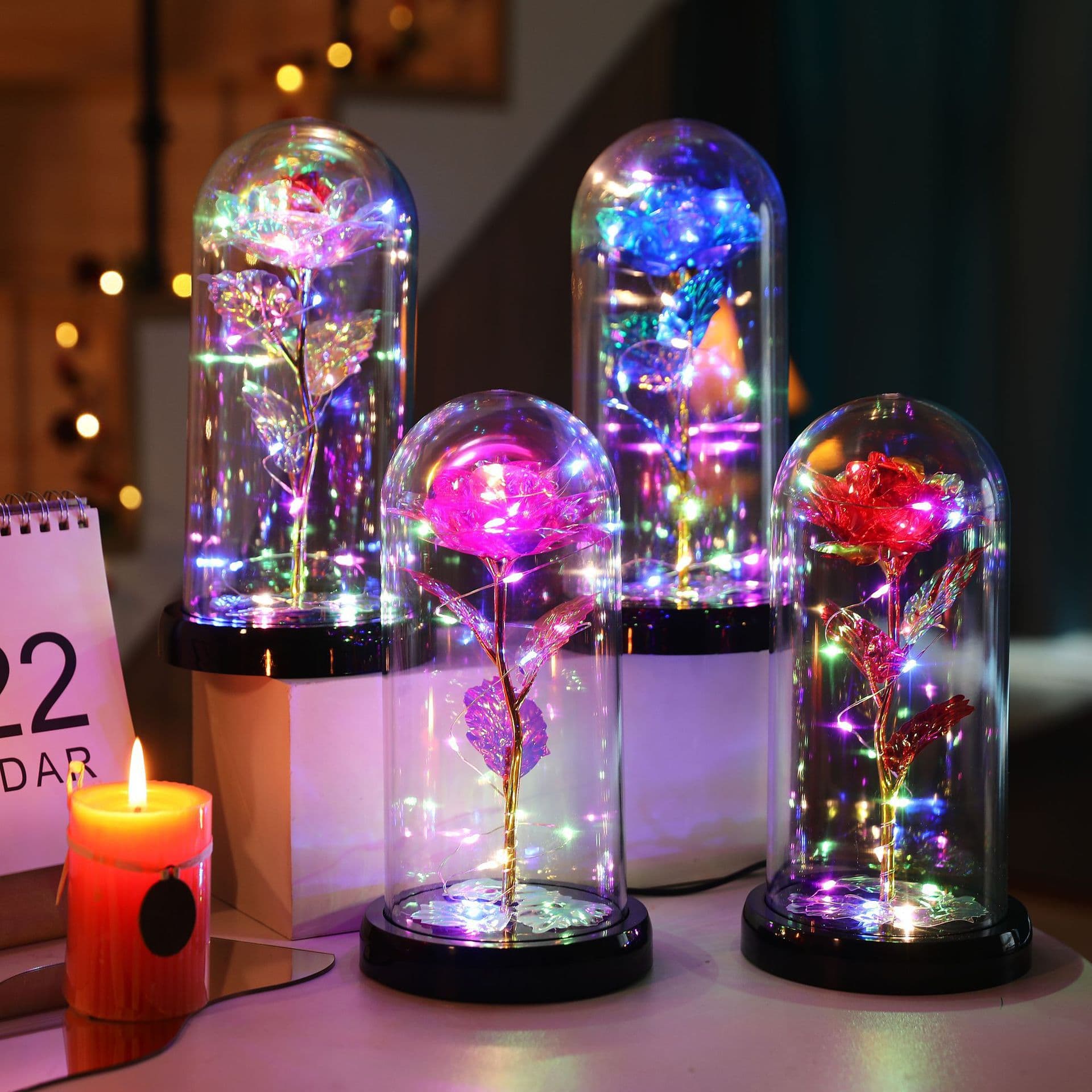 Colorful Artificial Rose Gift W/ Led String Lights thumbnail 6