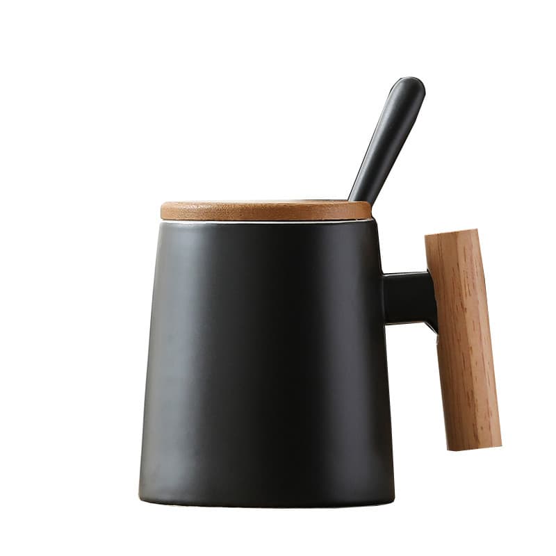 14 oz Ceramic Mug Cup With Wooden Handle thumbnail 3