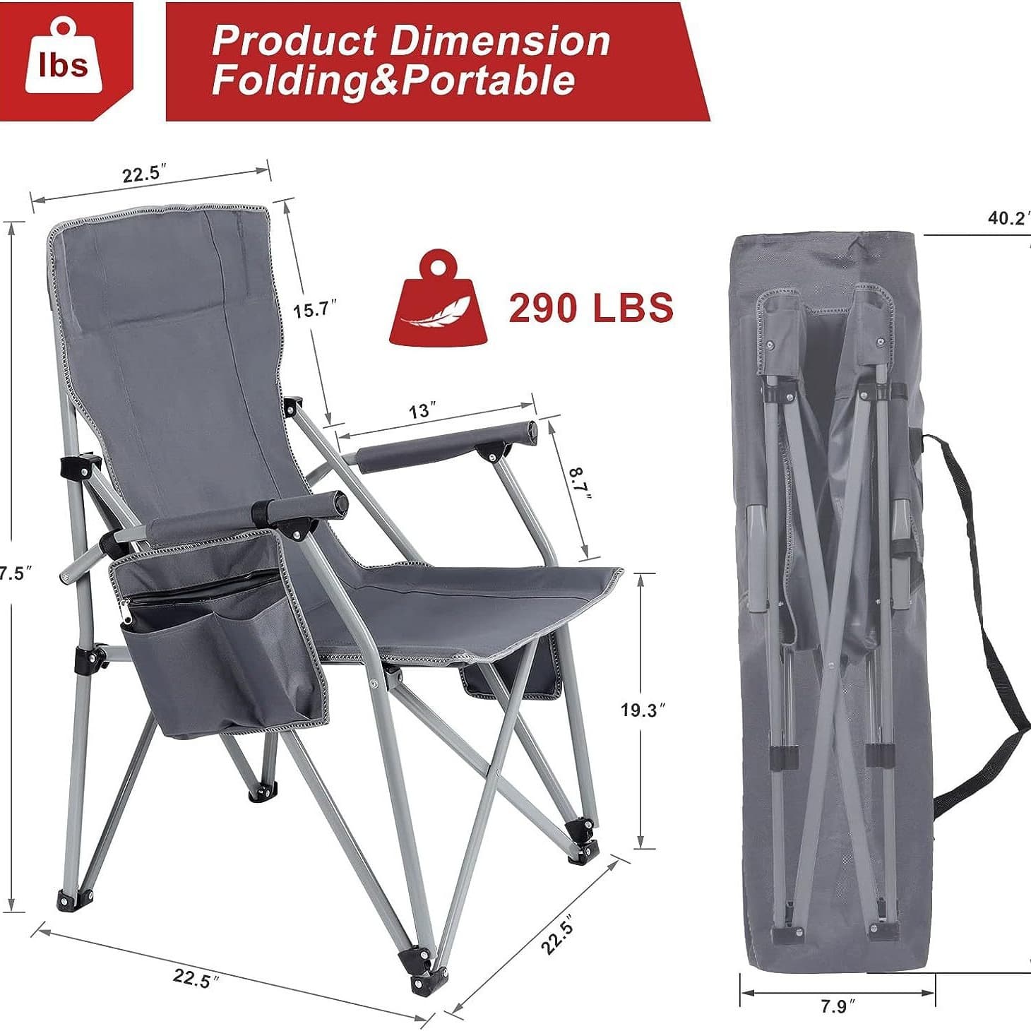 USB Heated Portable Folding Camping Lawn Chairs with Armrest thumbnail 5