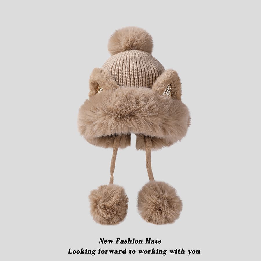 Women Winter Warm Cute Cat Ears Knitted Beanie Hat thumbnail 12