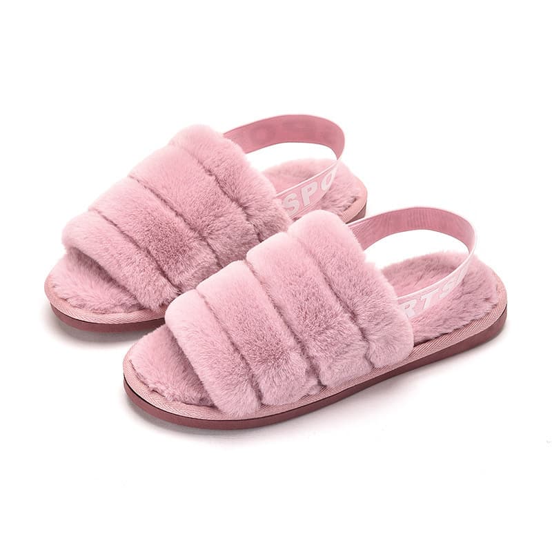 House Slippers Faux Rabbit Fur Open Toe Shoes thumbnail 7