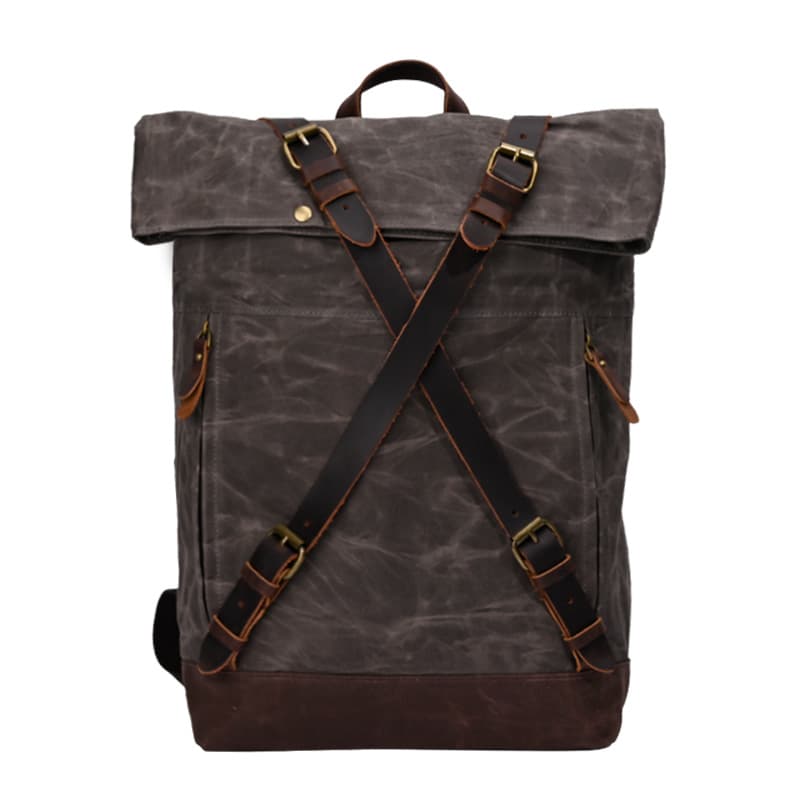 Vintage Canvas Leather Roll On Laptop Backpack Waterproof thumbnail 4