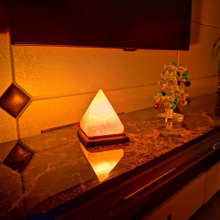 Pyramid Crystal Salt Lamp with Wood Base thumbnail 3