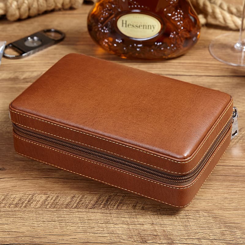 4 Finger Portable Travel Leather Cigar Case thumbnail 5