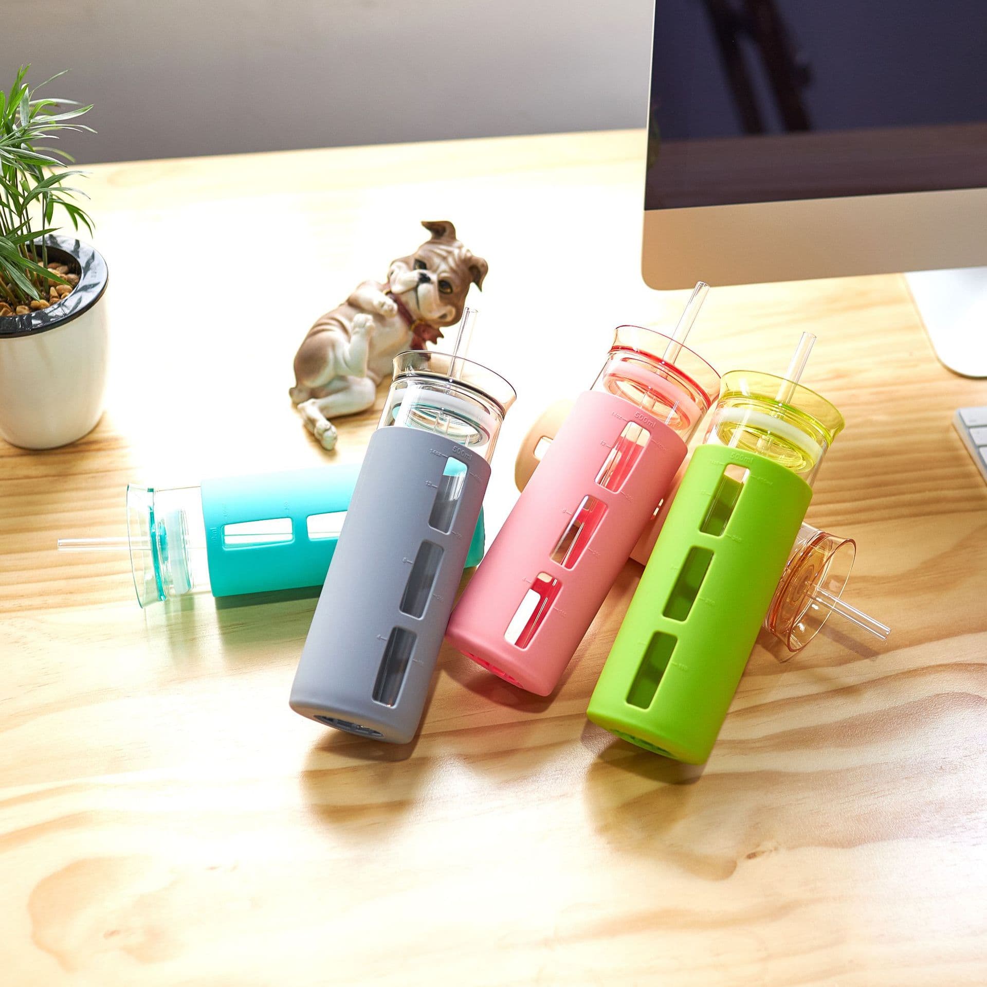 12/17Oz Glass Tumblr Coffee Cups With Straw thumbnail 6