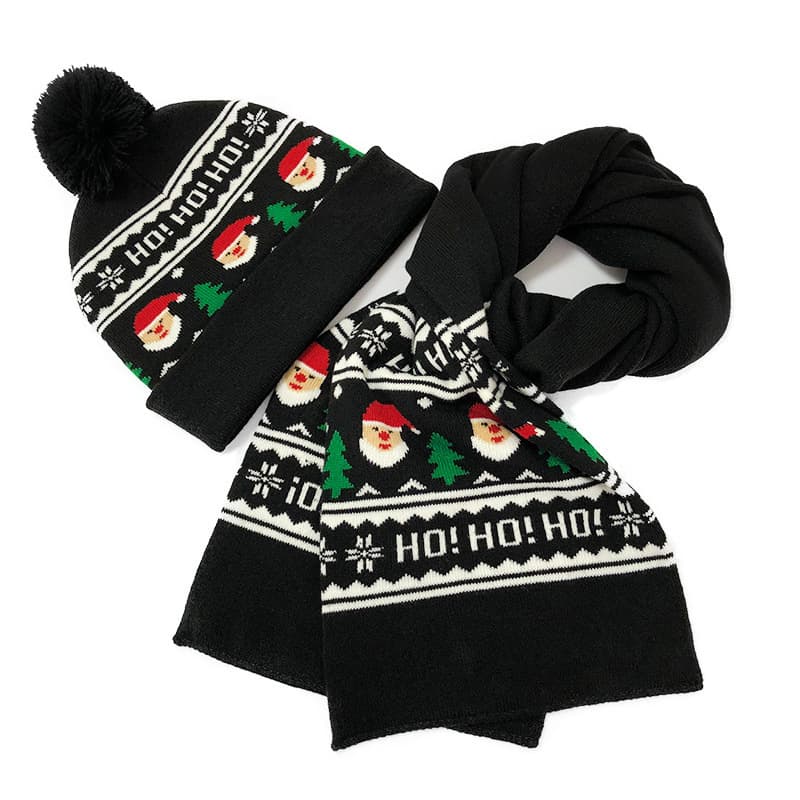 Xmas Christmas Beanie Hat Knit Cap Scarf Set thumbnail 4
