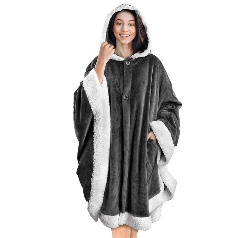 Poncho Hooded Blanket Wrap With Pockets Sherpa Fleece thumbnail 2