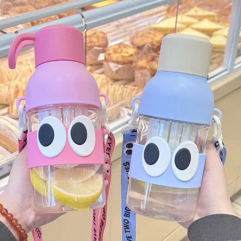 24 oz Cartoon Big Eyes Glass Water Bottle with Straw thumbnail 3