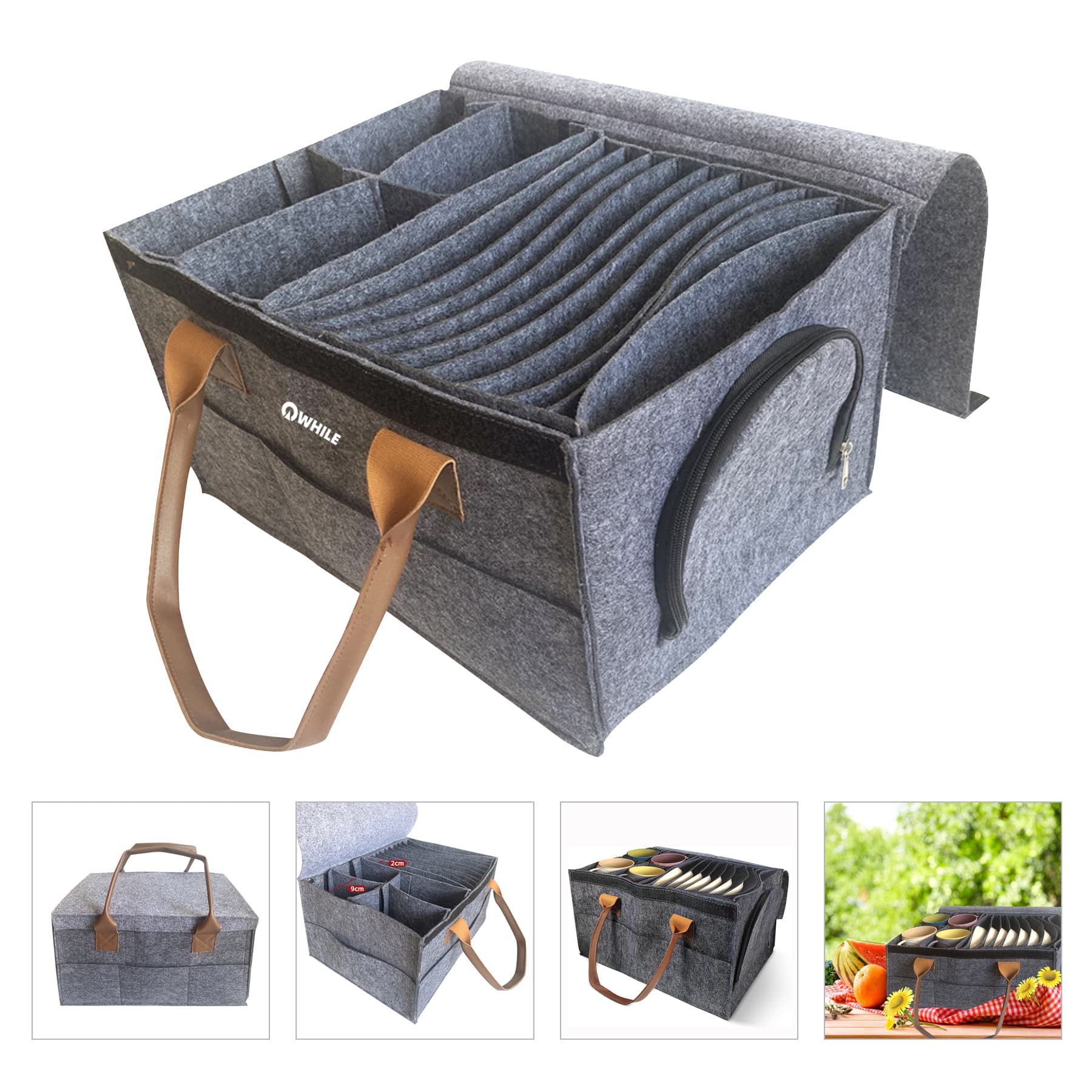 Removable Camping Dinnerware Organizer Felt Bag