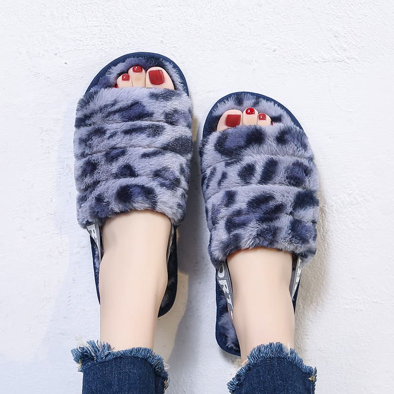 House Slippers Faux Rabbit Fur Open Toe Shoes thumbnail 2