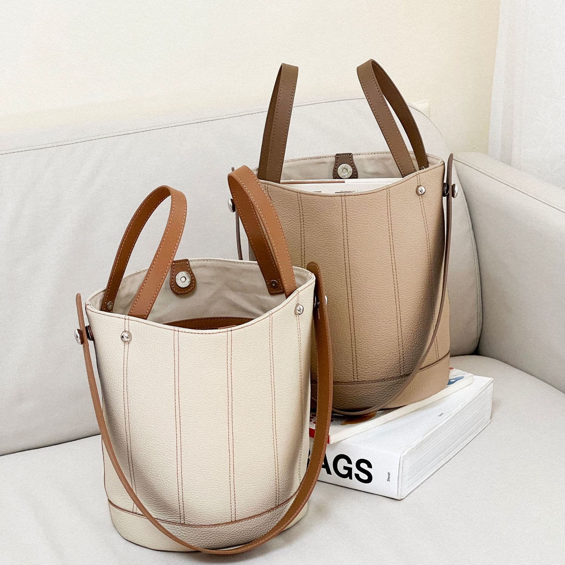 Genuine Leather Bucket HandBag Tote Bag For Women thumbnail 3