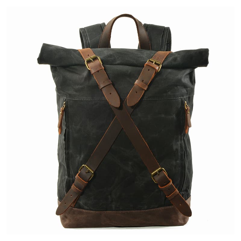 Vintage Waxed Canvas Cowhide Backpack thumbnail 5