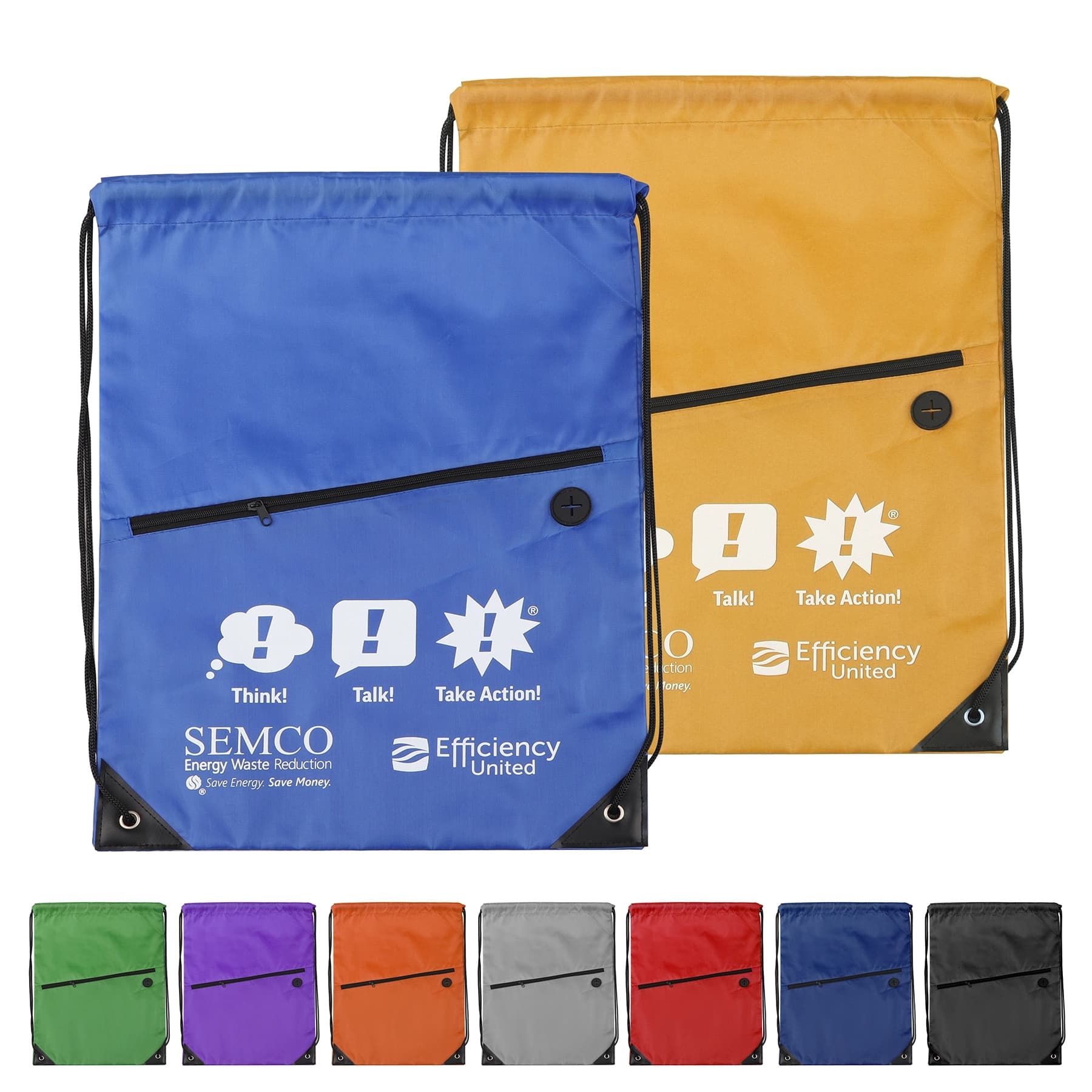 210D Drawstring Backpack w/ Zipper Pocket & Earbuds Slot thumbnail 3