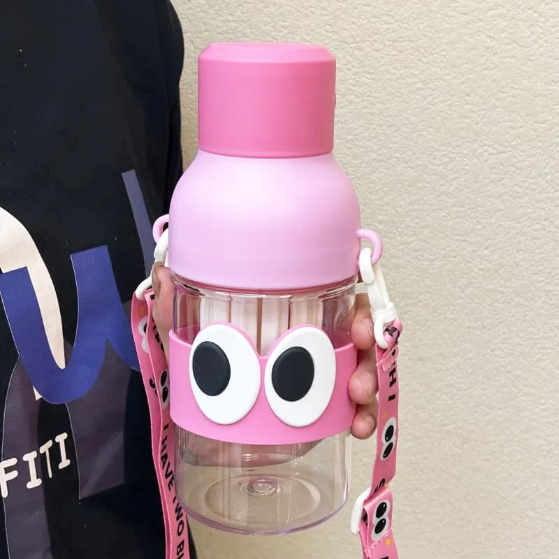 24 oz Cartoon Big Eyes Glass Water Bottle with Straw thumbnail 6