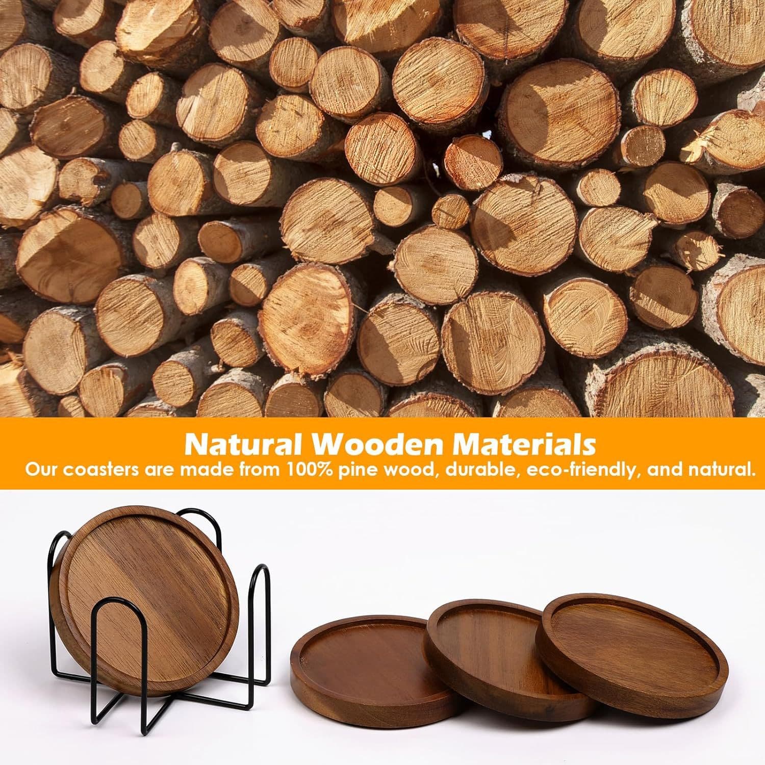 5 Pcs Wooden Coaster Set for Drinks