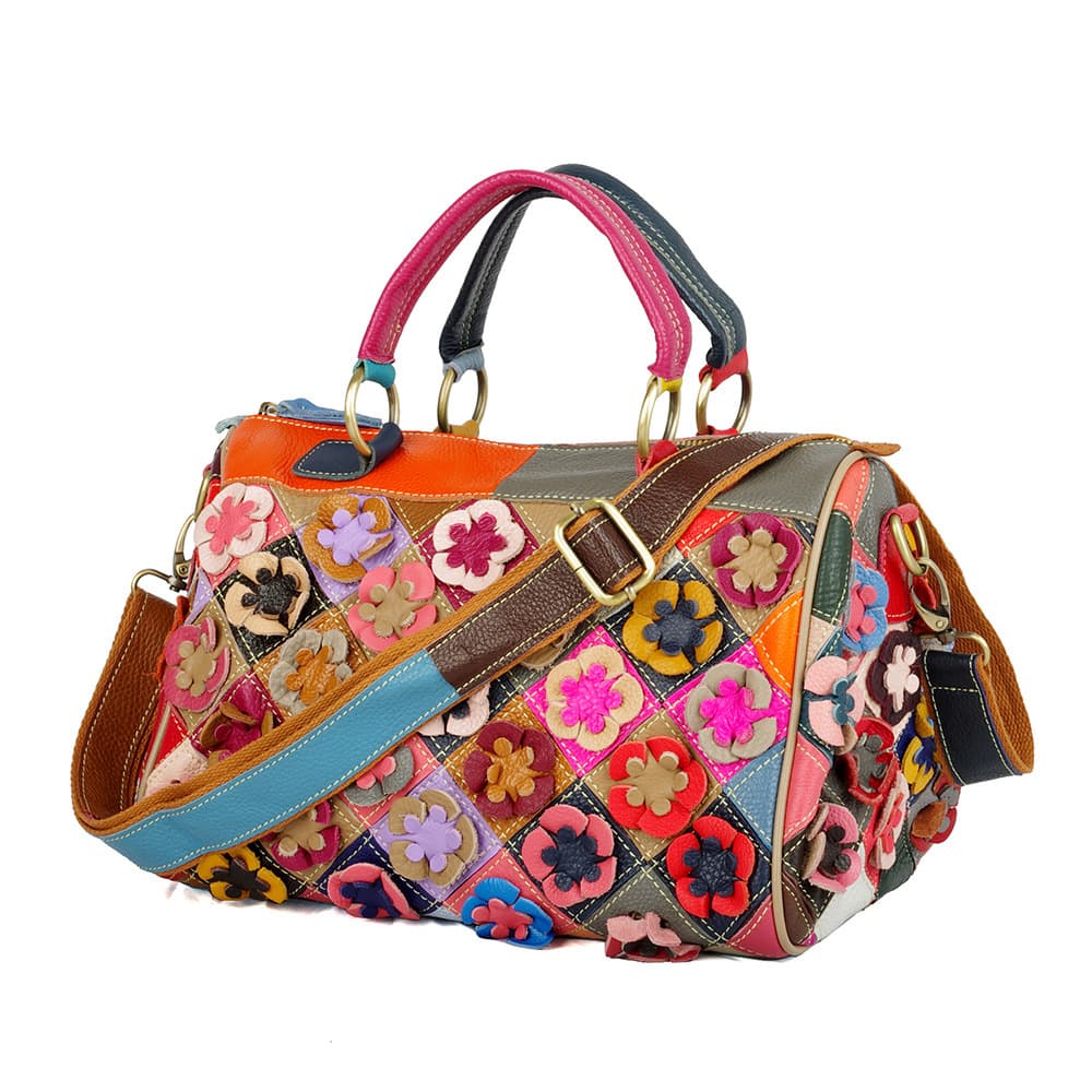 Genuine Leather Colorful floral shoulder cross-body bag thumbnail 6