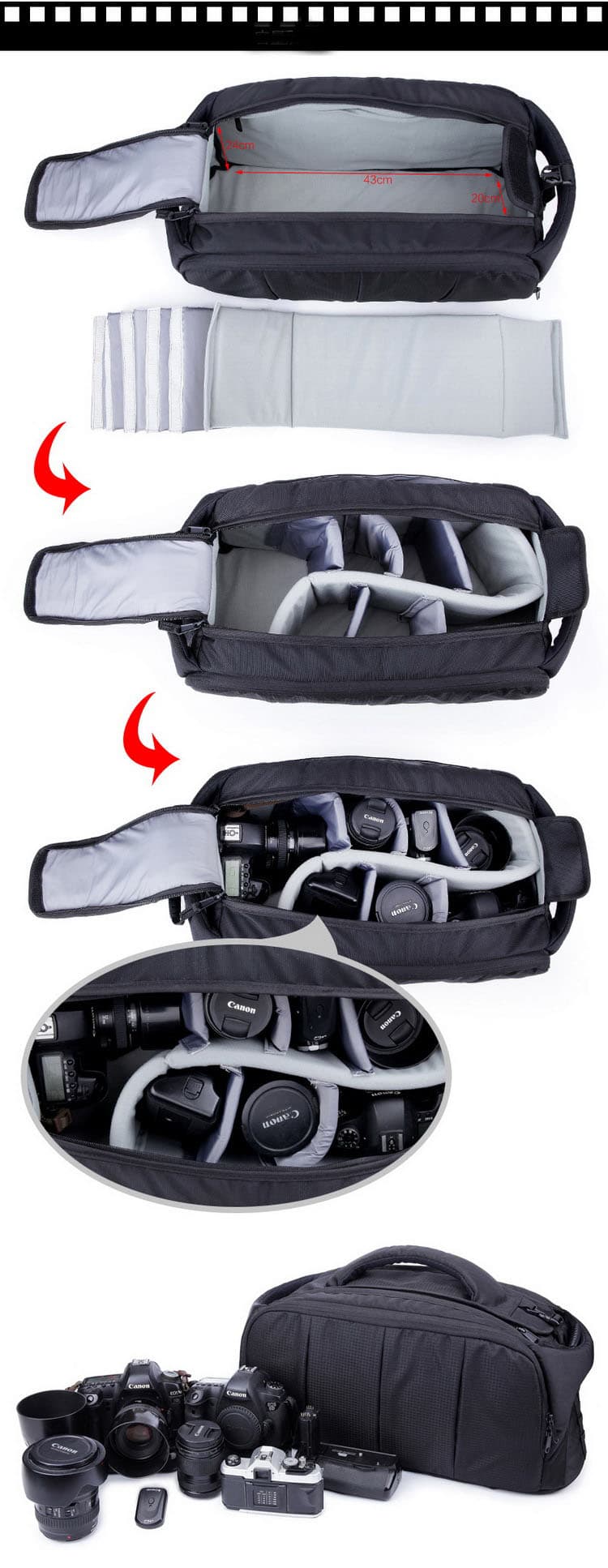 Nylon DSLR Camera Waterproof Gadget Black Dufelbag