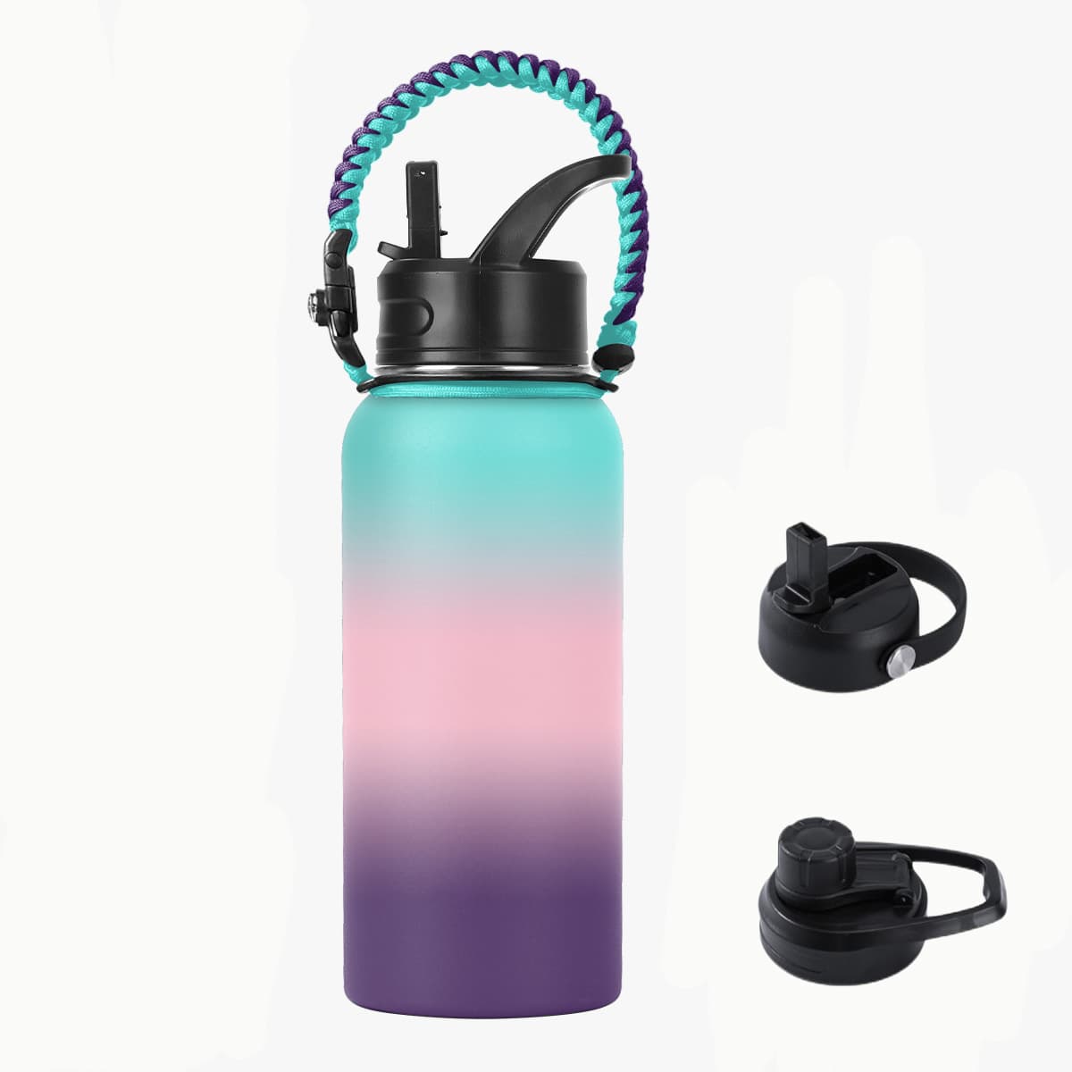 32 oz Stainless steel insulated cup with portable woven rope thumbnail 2