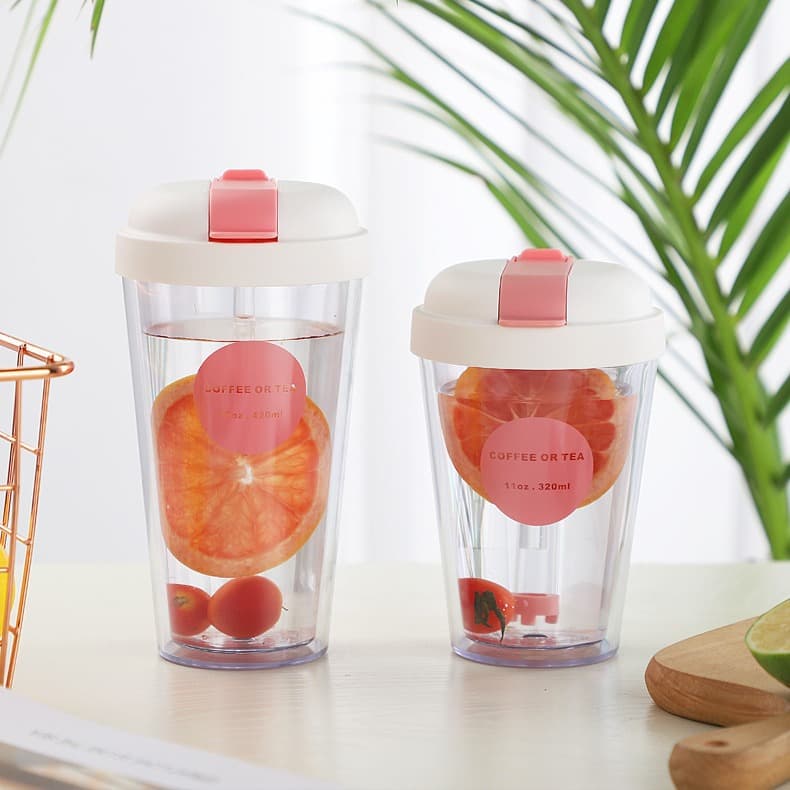 15Oz Reusable Double Plastic Flip Tumbler Cup With Straw thumbnail 3