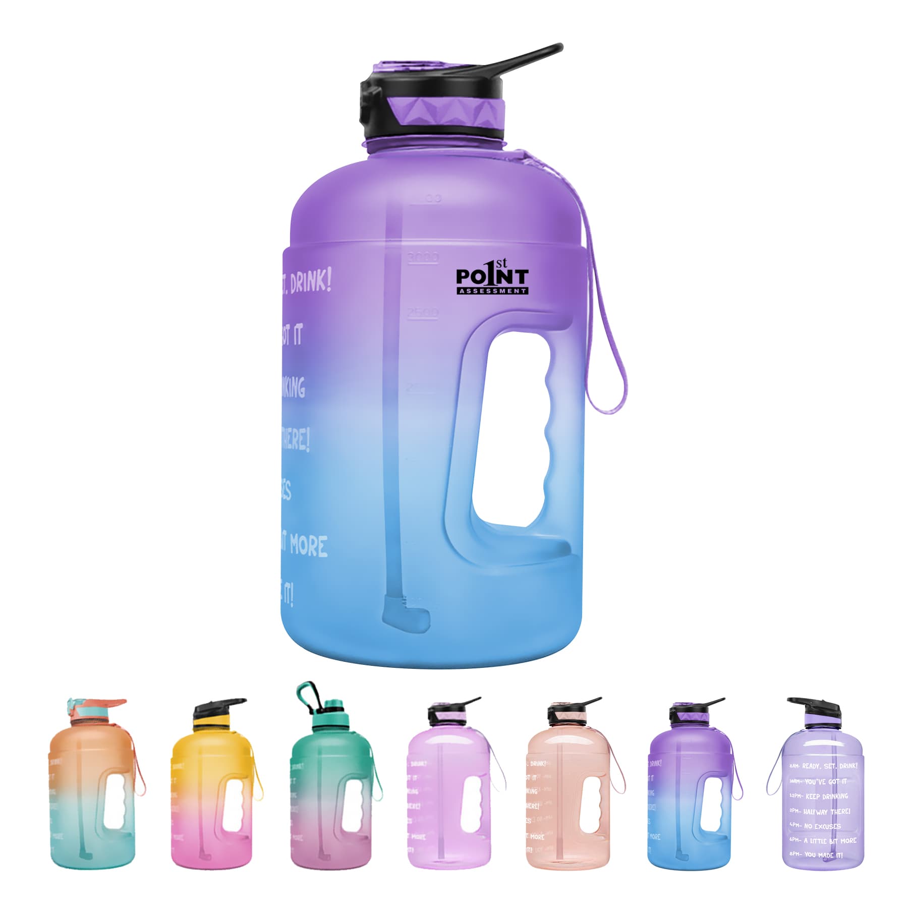 1 Gallon Water Bottle Jug with Time Marker and Straw