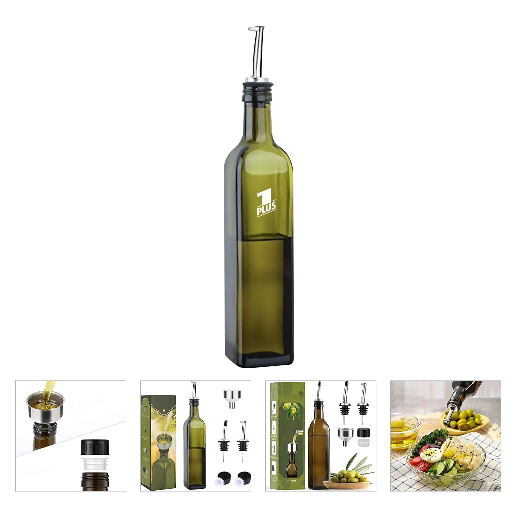 17Oz Green Glass Olive Oil Bottle Dispenser