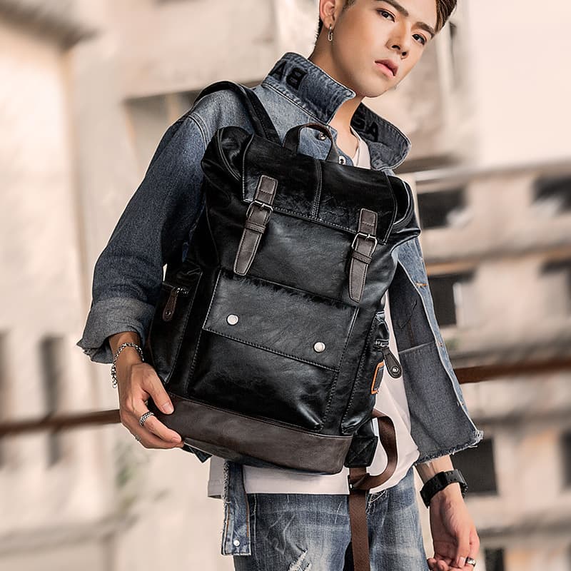 Vintage PU Leather Backpack for Men thumbnail 8